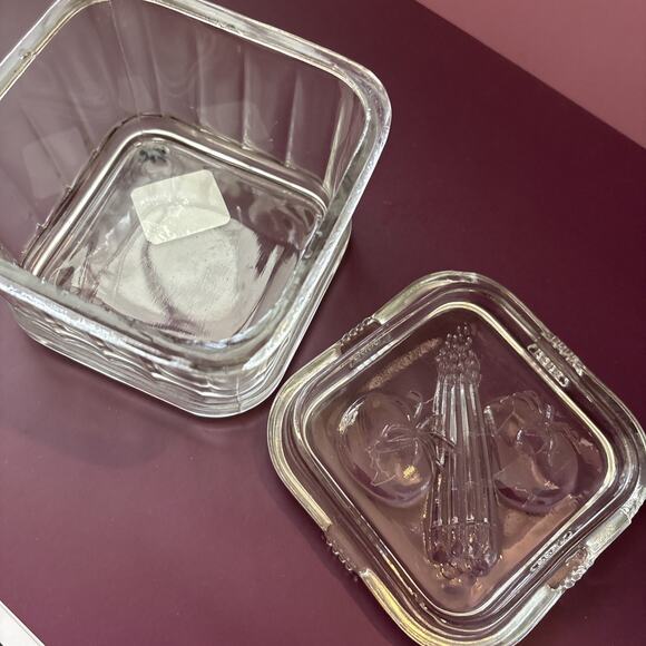 VTG 1950's Federal Clear Glass Refrigerator Dish Cover Embossed Fruit Butter - Picture 4 of 4